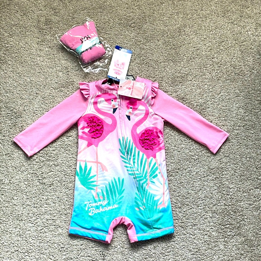 Tommy Bahama infant girls 2pc flamingo swim set NWT